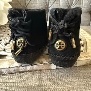 Tory Burch Black Suede Leather Moccasins Shoes Booties Boots Women’s 8